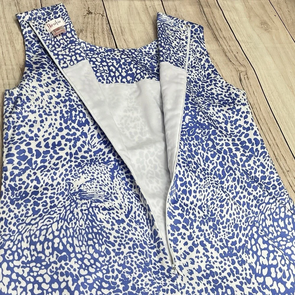 Persifor Blue White‎ Animal Print A-Line Shift Dress Knee Length Sz M Sleeveless - Picture 5 of 7